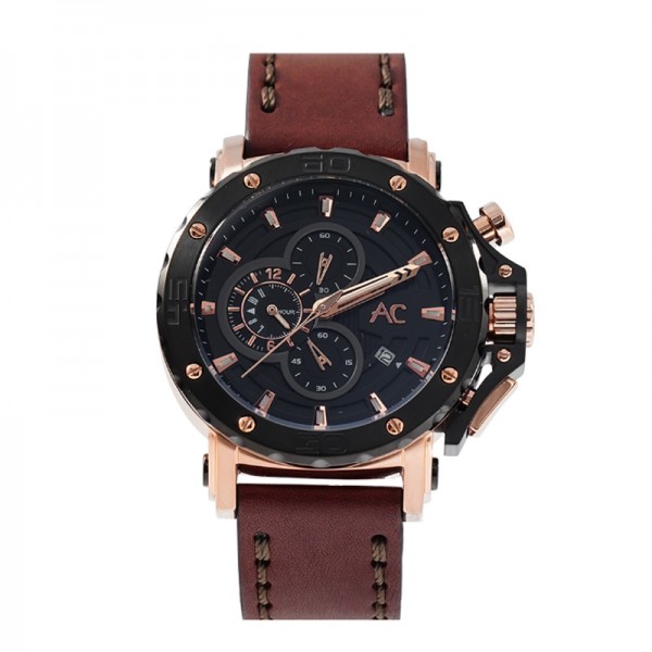 Alexandre Christie AC 9205 Rosegold Black Leather Boy Size BCLBRBA